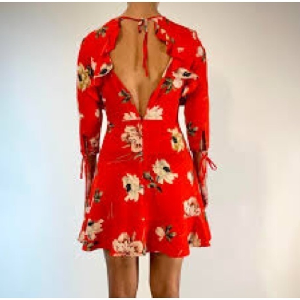 Topshop Red Floral 3/4 Sleeve Mini Dress size 8 - Picture 5 of 6